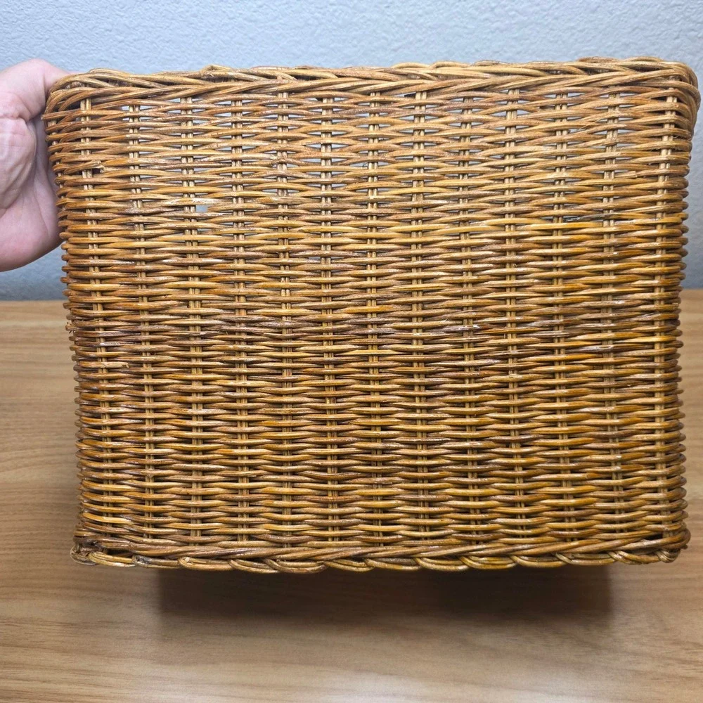 Vintage Wicker Rattan Desk Top Organizer File Letter Holder Storage Basket